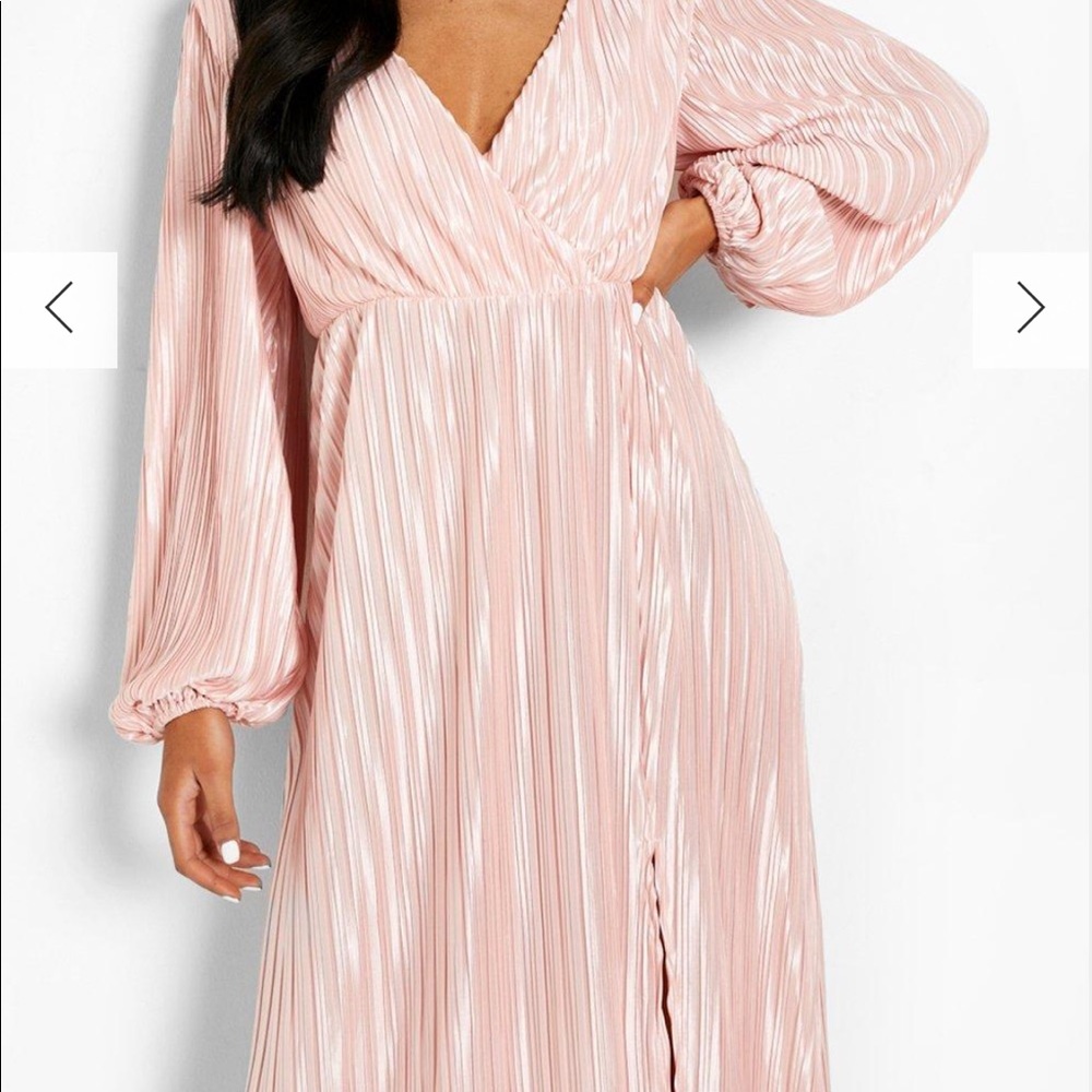Faux Silk Pleated Dress